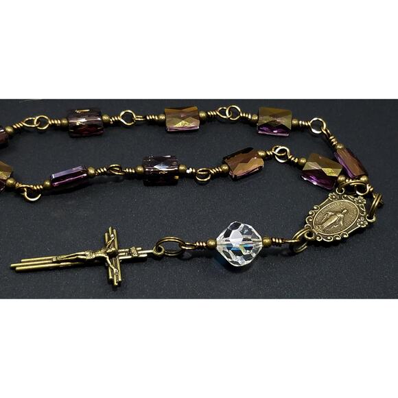 Miraculous Medal One Decade Rosary, Holy Rosary, Swarovski Purple Beads - Picture 9 of 10